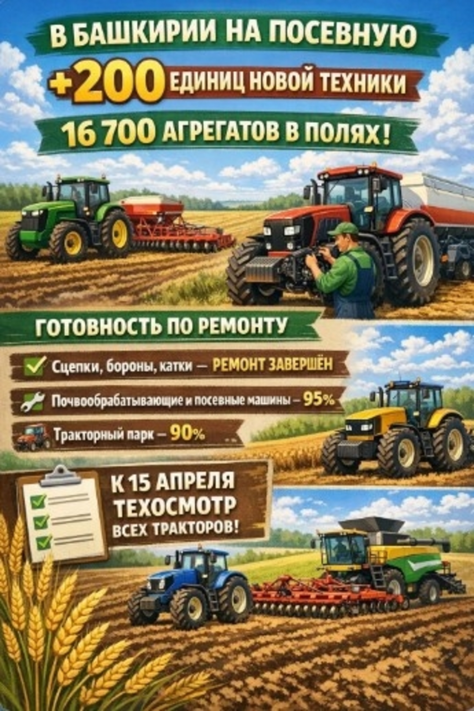 Башкортстанда чәчү өчен узган елга караганда 200 берәмлеккә күбрәк яңа техника